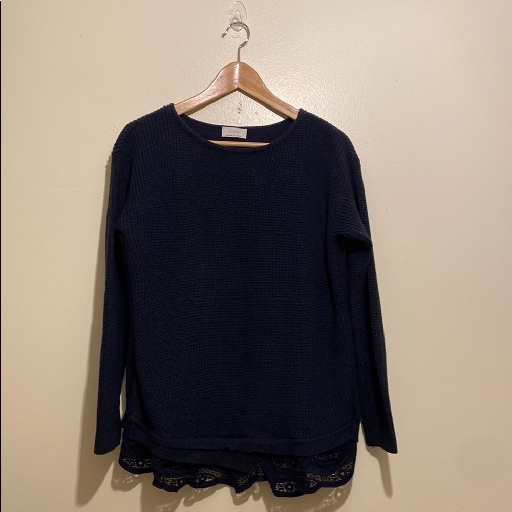 Wrap London Blue Sweater Crew Neck with Ruffle Detail